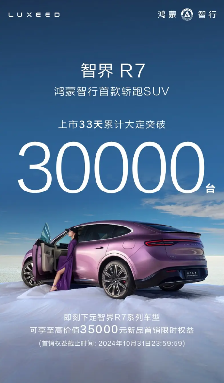 特斯拉Model Y迎來最強(qiáng)對(duì)手！智界R7上市33天大定超3萬臺(tái)