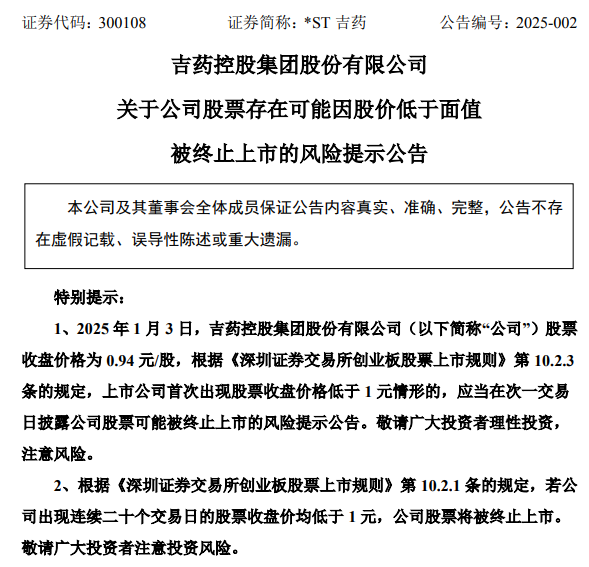 *ST嘉寓提示存在“面值退”風(fēng)險(xiǎn)，收盤價(jià)首次低于1元/股