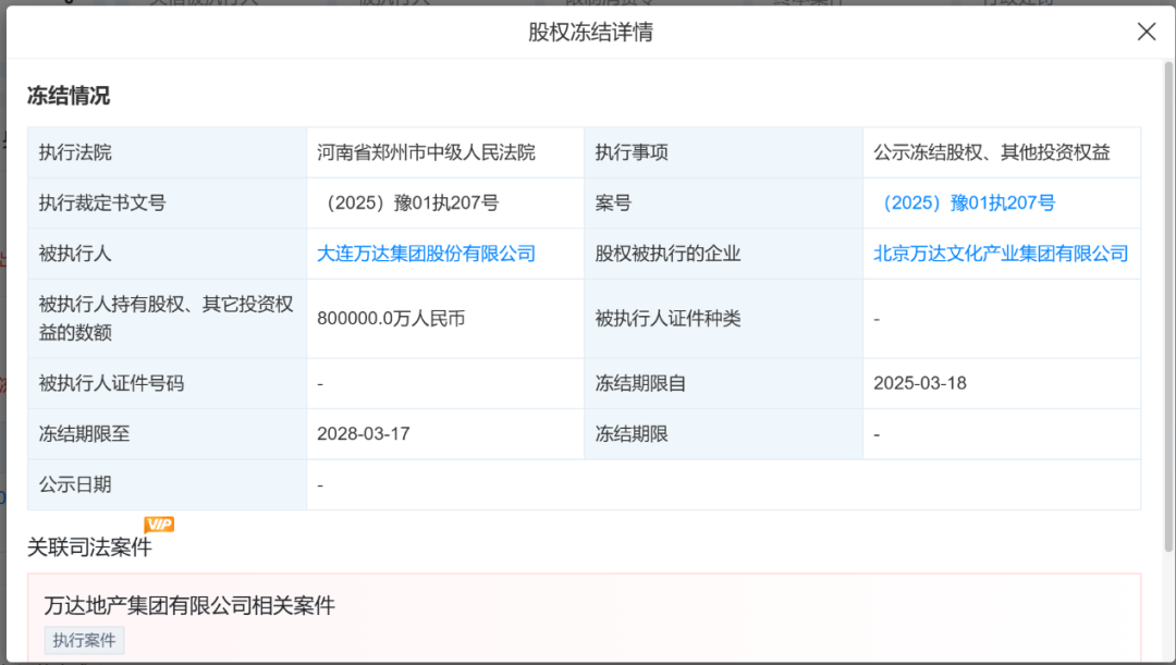 80億元股權被凍結！王健林新消息